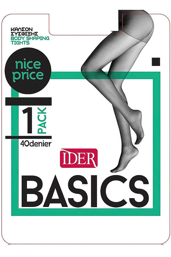 BASICS SEMI-SHEER ELASTIC TIGHTS 40 DEN. BODYSHAPING WITH GUSSET