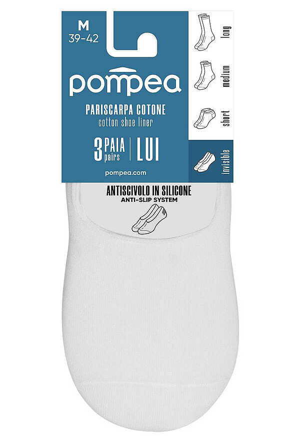 PARISCARPA X 3 LUI COTTON SHOE-LINER, ANTI-SLIP (3 PAIRS)