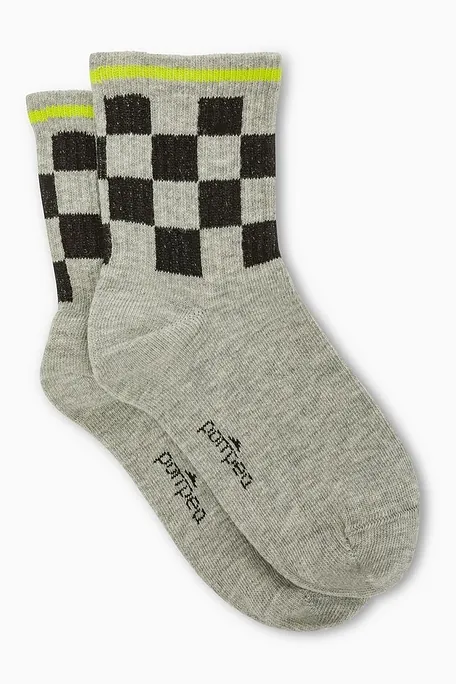 BOY COTTON SOCKS WITH STRIPES CHESS AND IT'S OK PATTERN - CZ TENNIS SANDRO