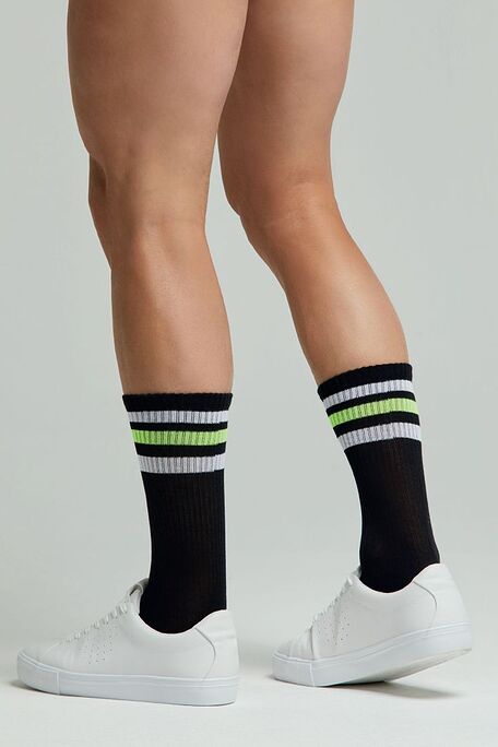 UNISEX COTTON TENNIS SOCKS WITH CONTRASTING FLUORESCENT STRIPES-CZ TENNIS CREW