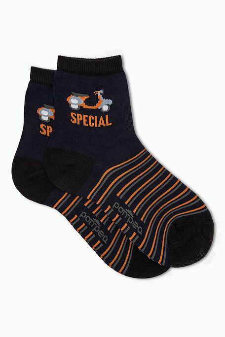BOY MERCERIZED COTTON SOCKS WITH FLAT HAND-LINKED TOE SEAM & MOTOR THEMED DESIGNS-CZ ERASMO