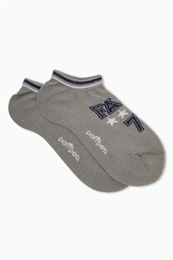 BOY MERCERIZED COTTON LOW-CUT SOCKS WITH FLAT HAND-LINKED TOE SEAM STRIPED CUFF & JACKARD DESIGN-MCZ ESPEDITO