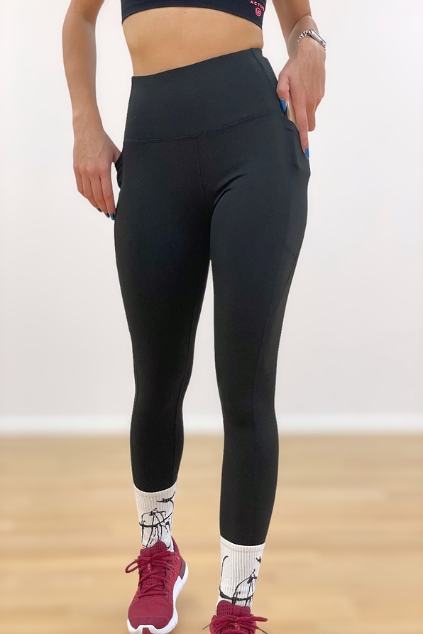 WOMAN ATHLETIC ELASTIC HIGH-WAISTED LEGGINGS PLAIN WITH MOBILE POCKET