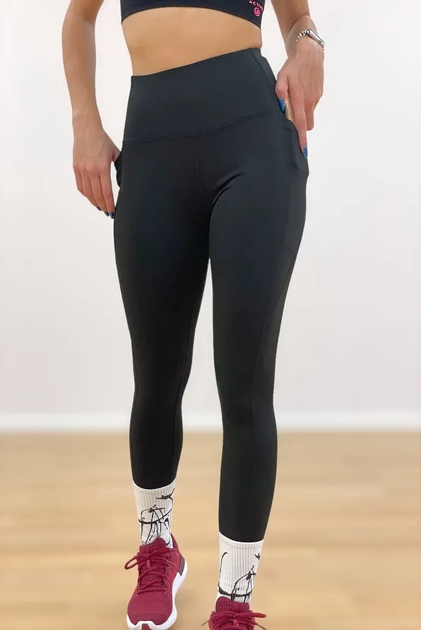 WOMAN ATHLETIC ELASTIC HIGH-WAISTED LEGGINGS PLAIN WITH MOBILE POCKET