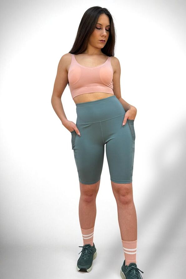 WOMAN ATHLETIC ELASTIC HIGH-WAISTED ΒERMUDA PLAIN WITH SIDE MESH DETAILS & MOBILE POCKET