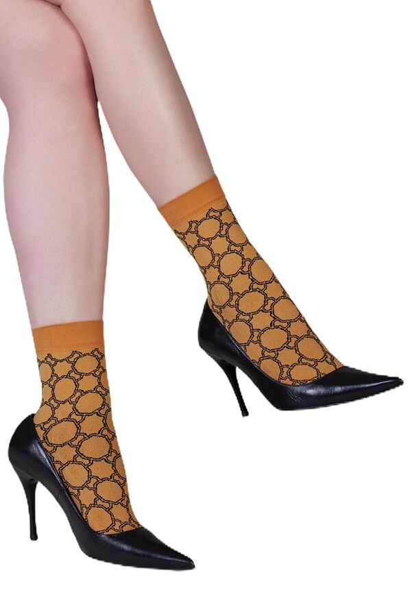 WOMAN OPAQUE ANKLE SOCKS 50DEN GEOMETRIC EXAGON PATTERN