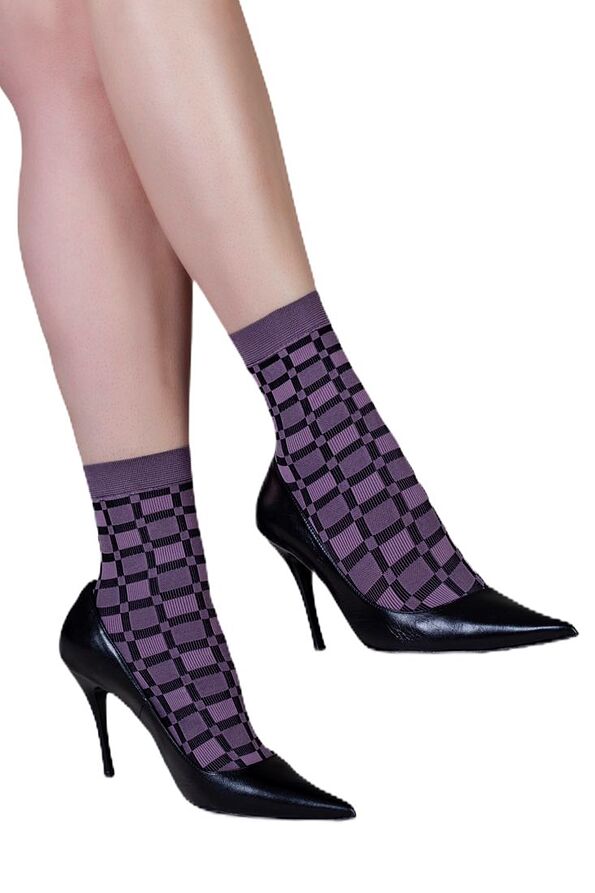 WOMAN OPAQUE ANKLE SOCKS 50DEN GEOMETRIC SQUARES PATTERN