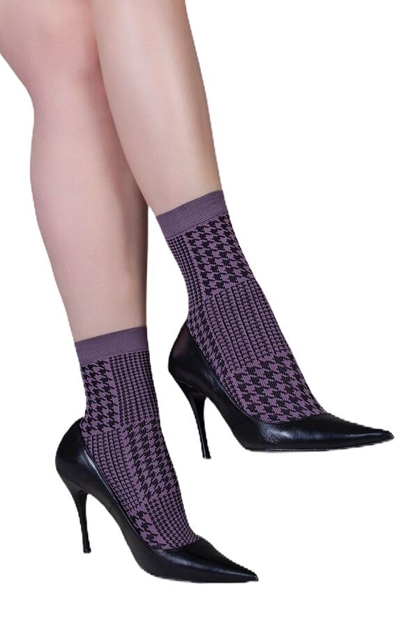 WOMAN OPAQUE ANKLE SOCKS 50DEN VARIOUS SIZES PIED DE POULE PATTERN