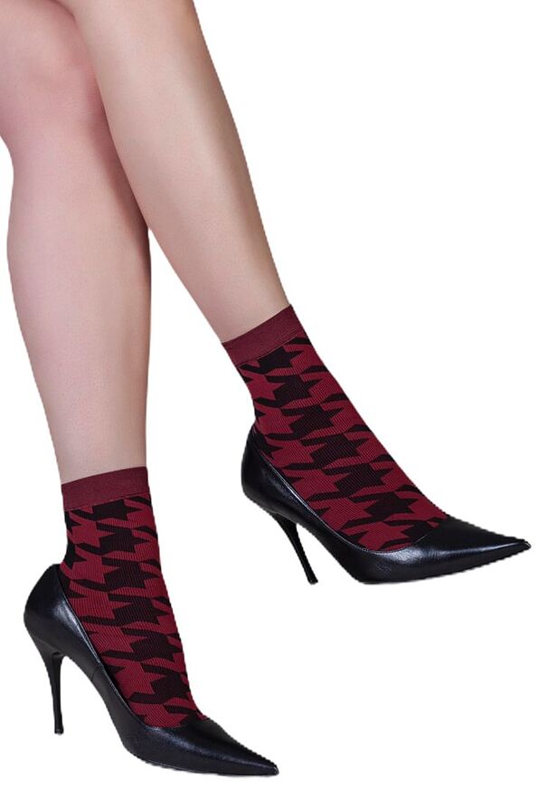 WOMAN OPAQUE ANKLE SOCKS 50DEN BIG PIED DE POULE PATTERN