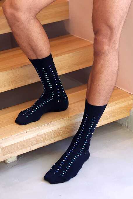 MAN ELASTIC COTTON SOCKS WITH MORSE CODE PATTERN