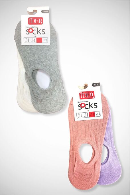 2-PACK KIDS INVISIBLE COTTON WIDELY RIBBED SOCKS PLAIN WITH SILICONE AT THE BACK FOR SNEAKERS