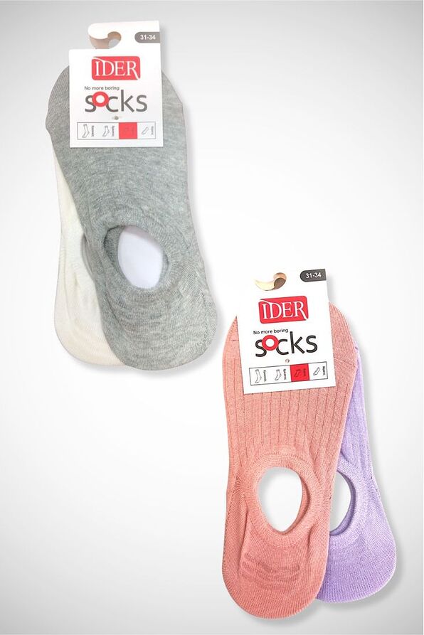 2-PACK KIDS INVISIBLE COTTON WIDELY RIBBED SOCKS PLAIN WITH SILICONE AT THE BACK FOR SNEAKERS