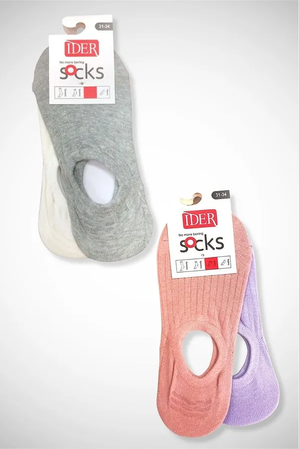 2-PACK KIDS INVISIBLE COTTON WIDELY RIBBED SOCKS PLAIN WITH SILICONE AT THE BACK FOR SNEAKERS