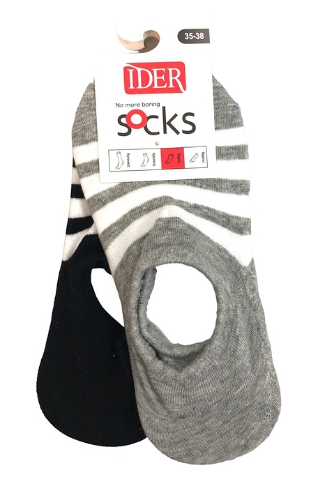 2-PACK UNISEX INVISIBLE COTTON STRIPY SOCKS WITH SILICONE AT THE BACK FOR SNEAKERS