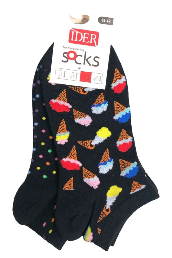 2-PACK WOMAN LOW-CUT COTTON SOCKS WITH ICE-CREAMS AND DOTS PATTERN