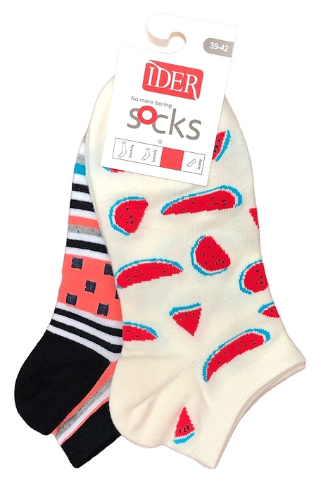 2-PACK WOMAN LOW-CUT COTTON SOCKS WITH STRIPES & WATERMELONS PATTERN