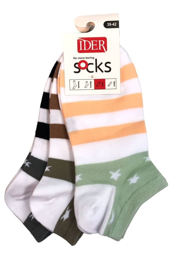 3-PACK UNISEX LOW-CUT COTTON SOCKS WITH STRIPES & STARS PATTERN