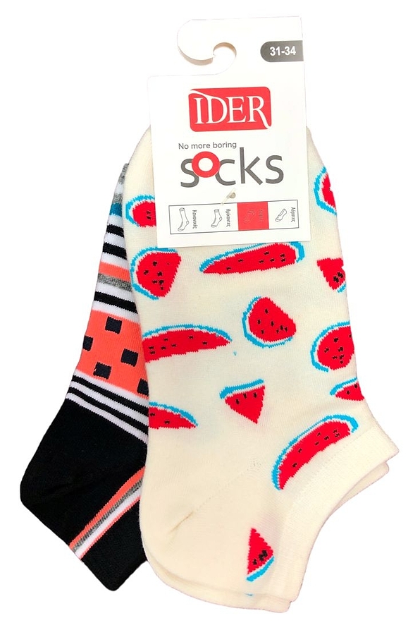 2-PACK KIDS LOW-CUT COTTON SOCKS WITH STRIPES & WATERMELONS PATTERN