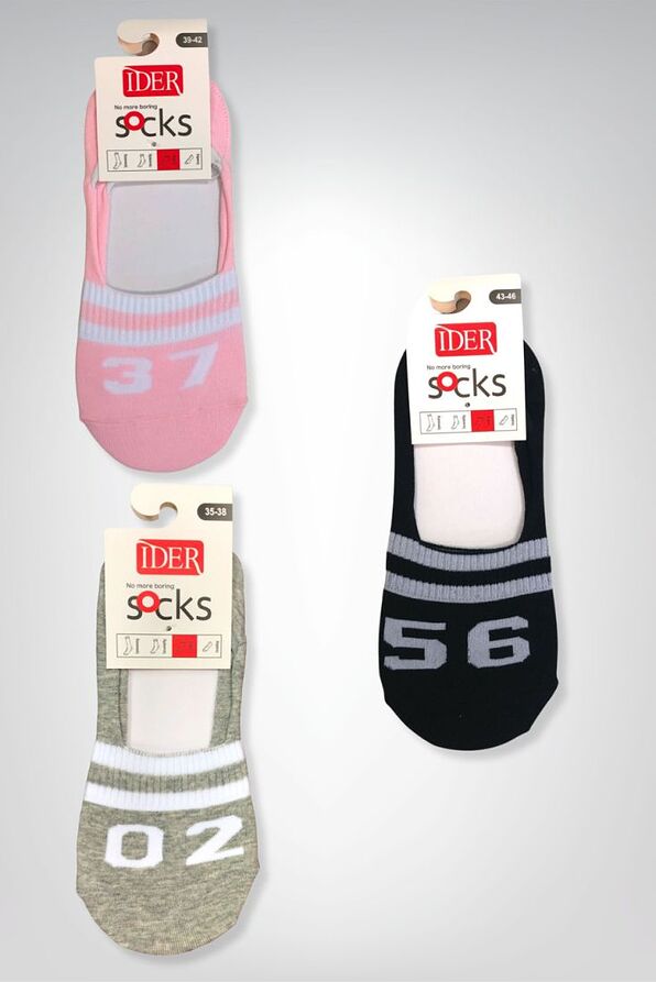 UNISEX INVISIBLE COTTON SOCKS IN-LINER WITH SILICONE AT THE BACK AND STRIPY PATTERN WITH NUMBERS