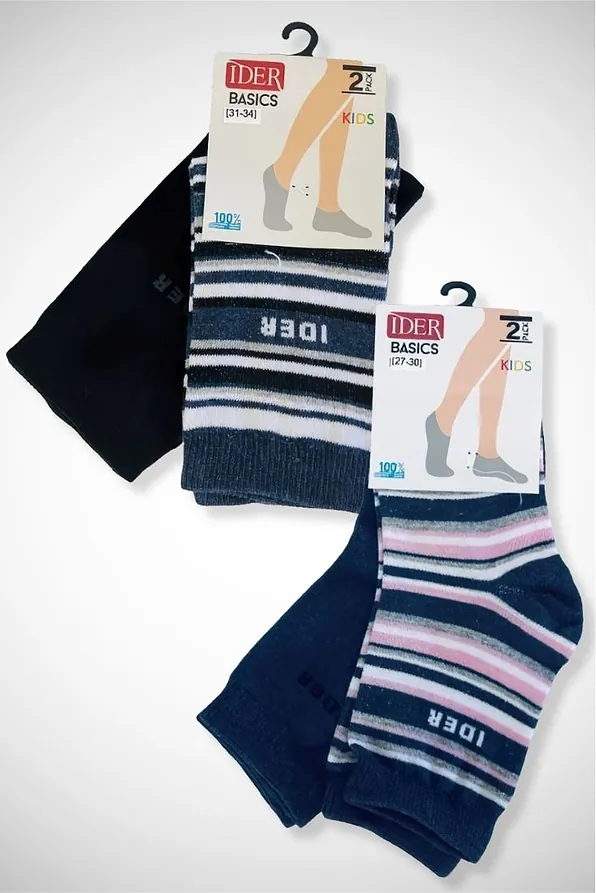 IDER SOCKS- 2-PACK ΠΑΙΔΙΚΗ ΚΑΛΤΣΑ ΒΑΜΒΑΚΕΡΗ, ΤΟ ΕΝΑ ΜΕ ΡΙΓΕΣ ΚΑΙ ΤΟ ΑΛΛΟ ΜΟΝΟΧΡΩΜΟ