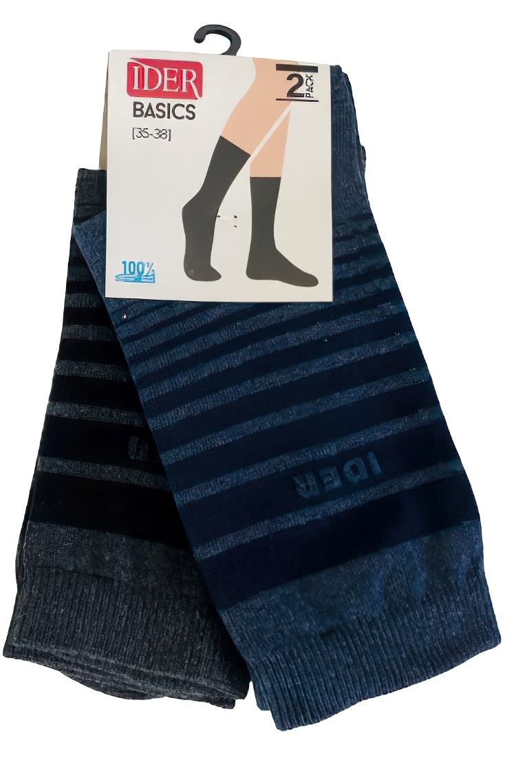 IDER SOCKS-  ΚΑΛΤΣΑ ΒΑΜΒΑΚΕΡΗ ( 2 ΖΕΥΓΗ), ΕΝΑ ΜΠΛΕ ΜΕΛΑΝΖΕ ΜΕ ΡΙΓΕΣ ΚΑΙ ΕΝΑ ΑΝΘΡΑΚΙ ΜΕ ΜΑΥΡΕΣ ΡΙΓΕΣ