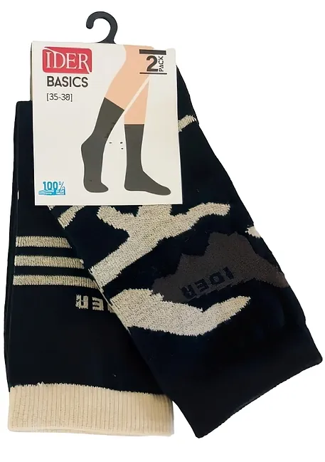 IDER SOCKS- 2-PACK ΚΑΛΤΣΑ ΒΑΜΒΑΚΕΡΗ, ΜΙΑ ΜΕ ΣΧ. ΚΑΜΟΥΦΛΑΖ ΚΑΙ ΜΙΑ ΜΕ 3 ΡΙΓΕΣ ΜΠΛΕ