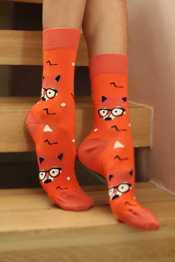 UNISEX ELASTIC COTTON SOCKS WITH FOX PATTERN