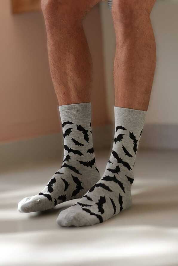 UNISEX ELASTIC COTTON SOCKS WITH BATS PATTERN
