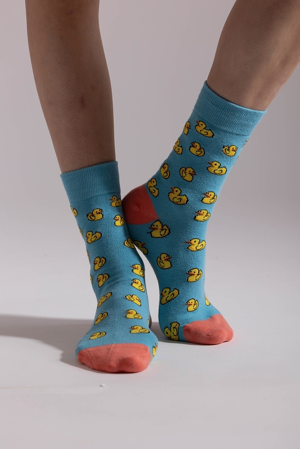 WOMAN ELASTIC COTTON SOCKS WITH DUCKS PATTERN