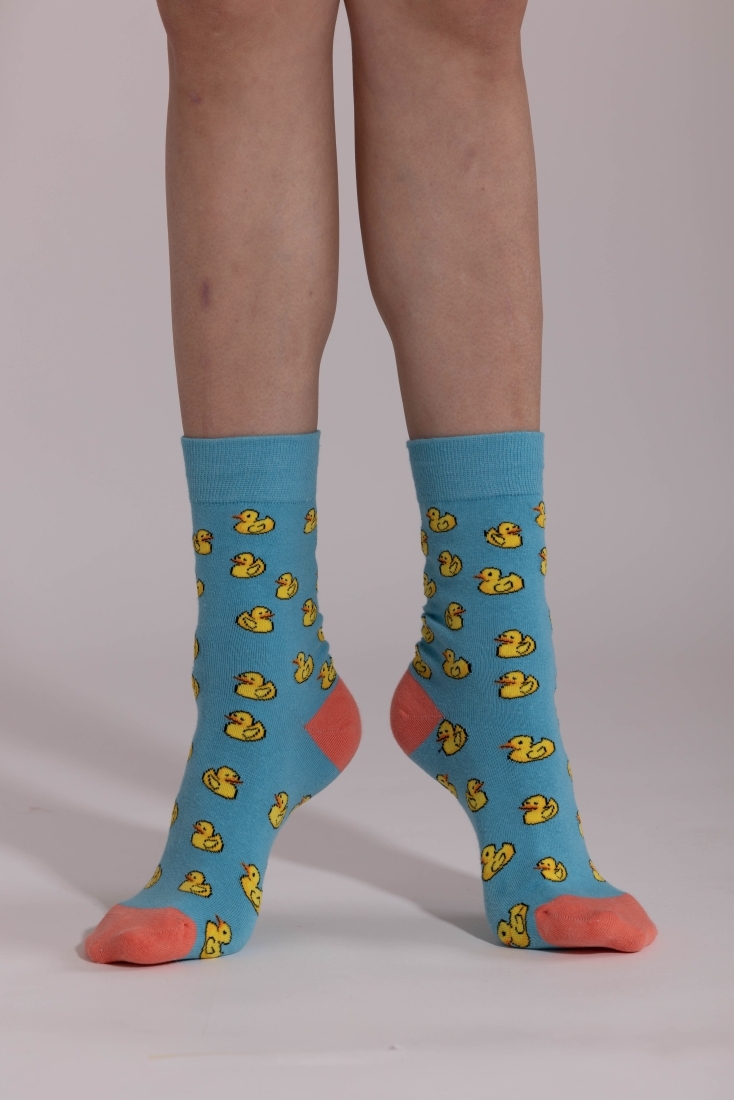 WOMAN ELASTIC COTTON SOCKS WITH DUCKS PATTERN