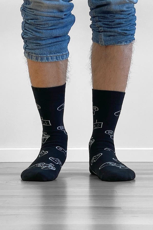 UNISEX ELASTIC COTTON SOCKS WITH GAMING PATTERN