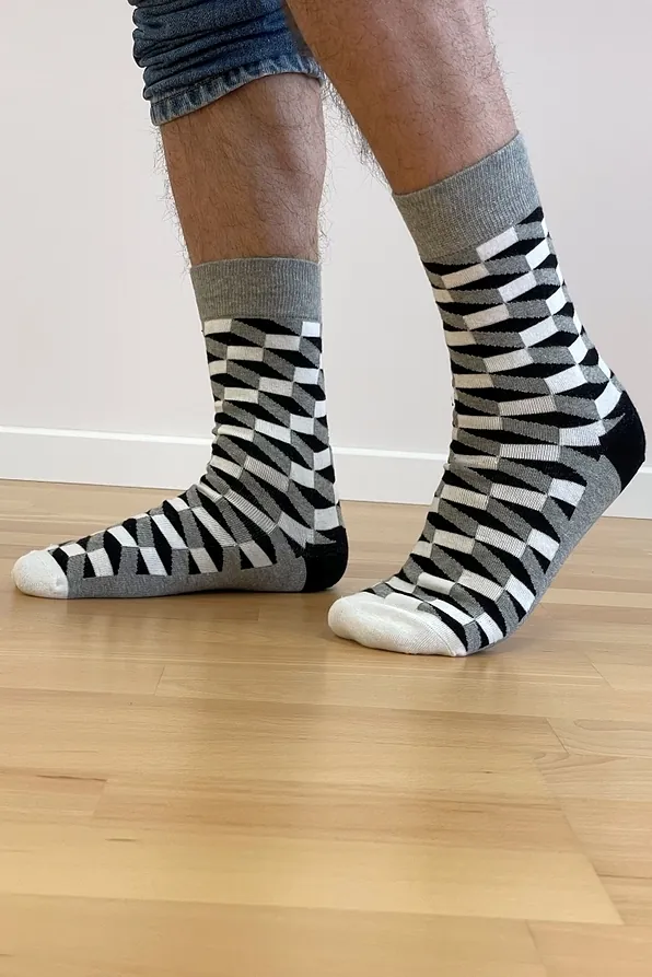 UNISEX ELASTIC COTTON SOCKS WITH GEOMETRIC PATTERN