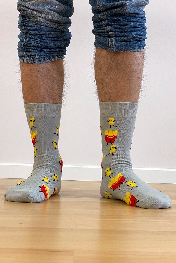 UNISEX ELASTIC COTTON SOCKS WITH FRENCH FRIES PATTERN
