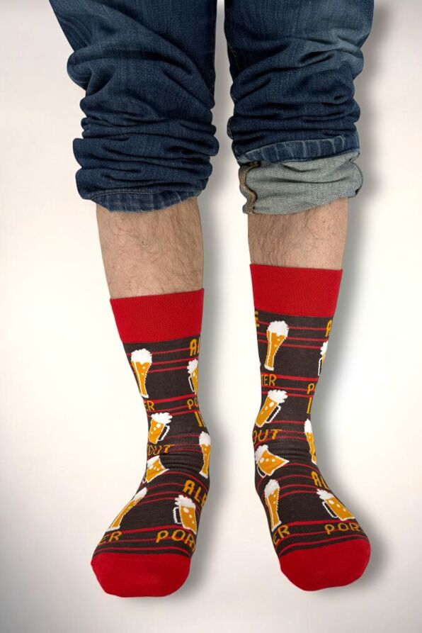 BEER LOVER'S DREAM PREMIUM ELASTIC COTTON CREW SOCKS WITH HAND-LINKED TOES