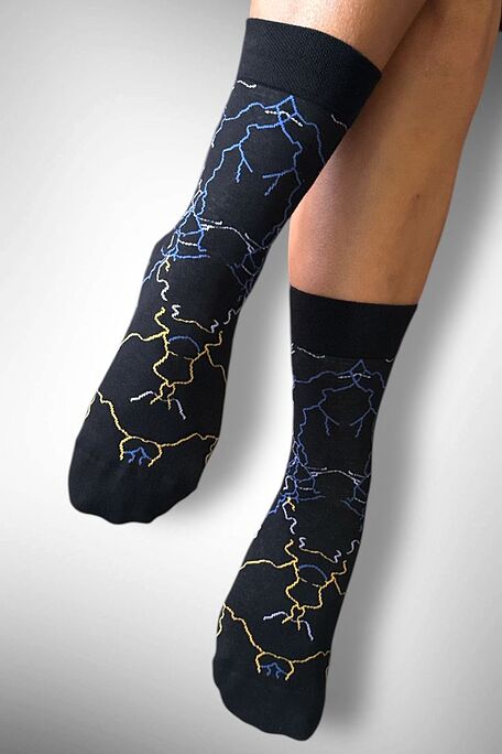ELECTRIC STORM PREMIUM ELASTIC COTTON CREW SOCKS WITH HAND-LINKED TOES FOR A STRIKING LOOK