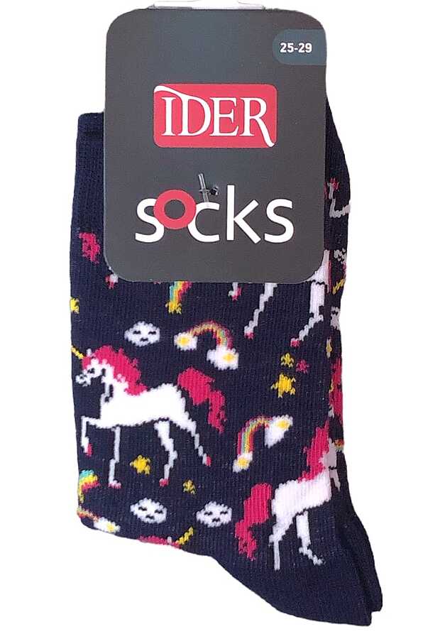 KIDS ELASTIC COTTON SOCKS WITH UNIICORNS PATTERN