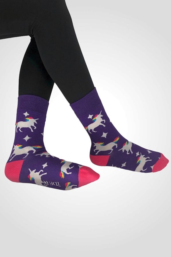 GIRL ELASTIC COTTON SOCKS WITH UNICORNS PATTERN