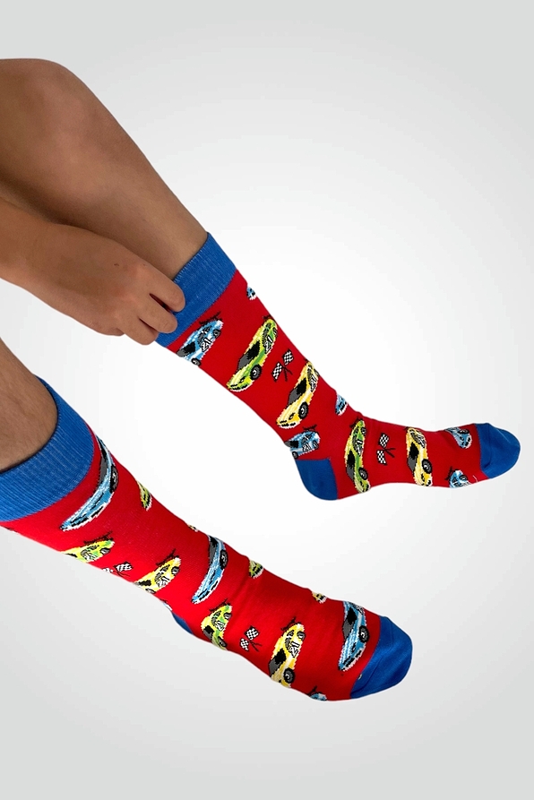 KID ELASTIC COTTON SOCKS WITH FORMULA CARS PATTERN