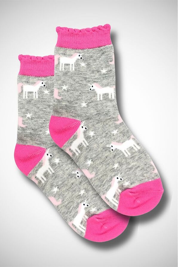 KIDS ELASTIC COTTON CREW SOCKS WITH UNICORNS DESIGN