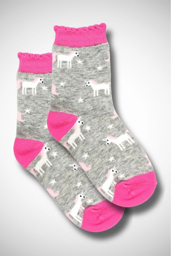 KIDS ELASTIC COTTON CREW SOCKS WITH UNICORNS DESIGN