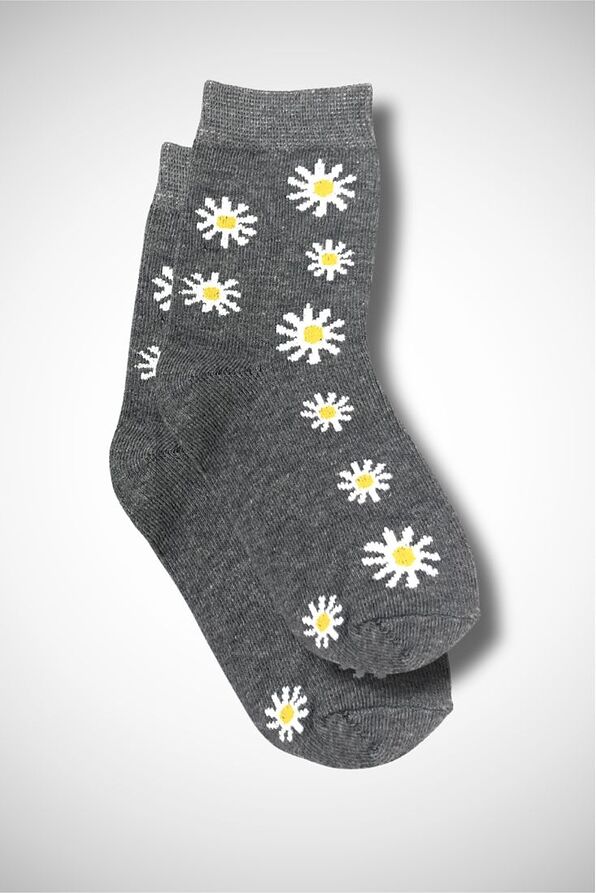 KIDS ELASTIC COTTON CREW SOCKS WITH DAISIES DESIGN