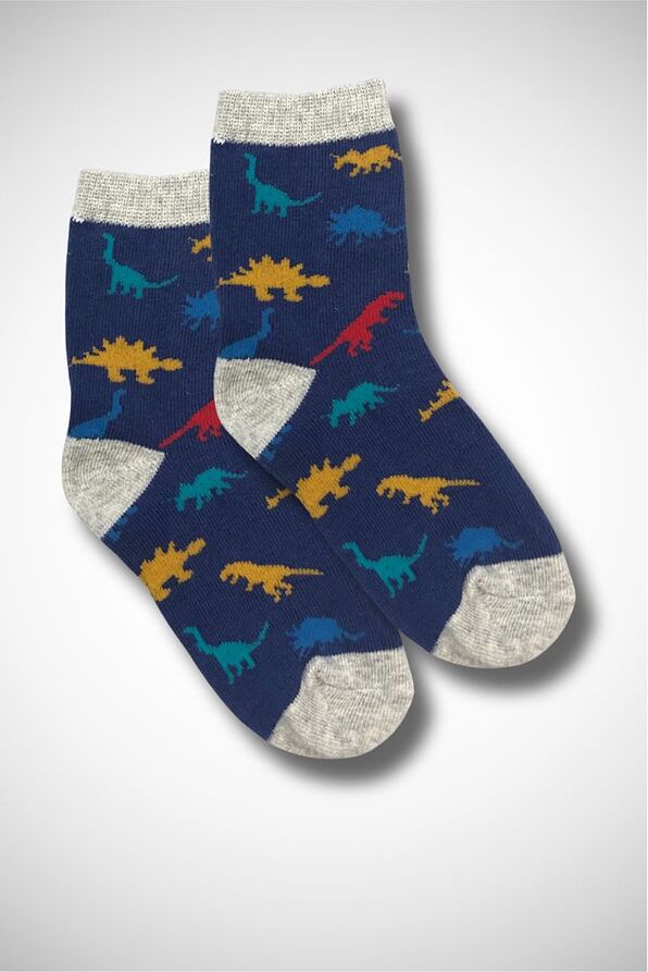 KIDS ELASTIC COTTON CREW SOCKS WITH DINOSAURS DESIGN