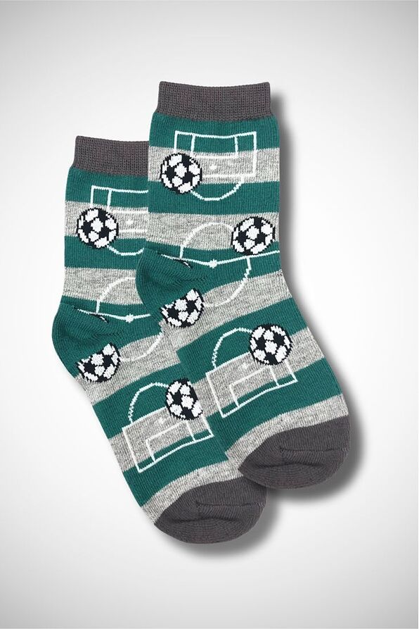 KIDS ELASTIC COTTON CREW SOCKS WITH FOOTBALL DESIGN