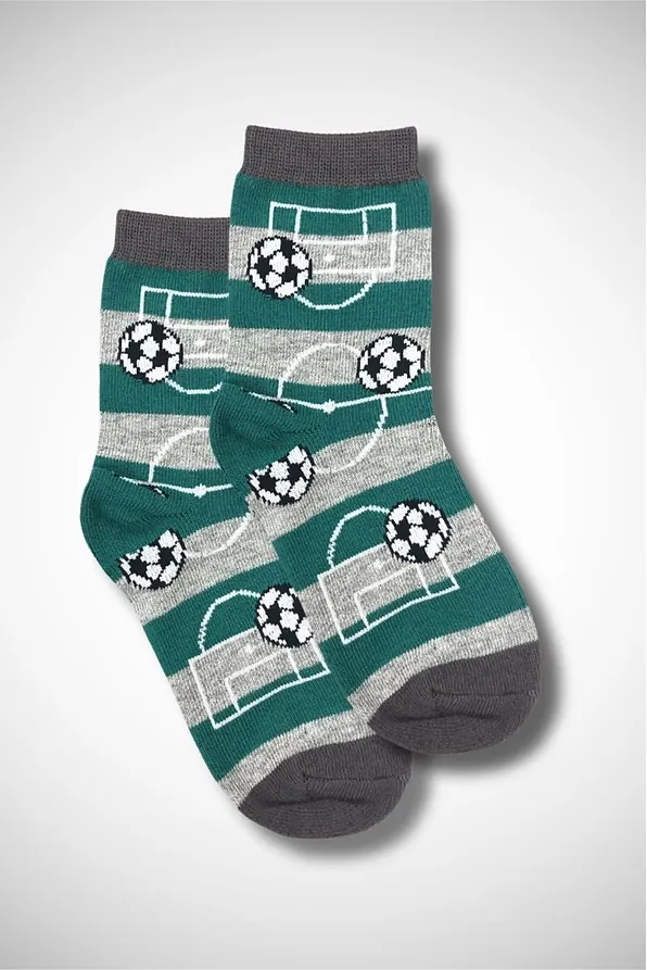 KIDS ELASTIC COTTON CREW SOCKS WITH FOOTBALL DESIGN