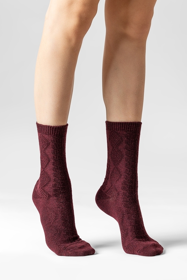 WOMEN SOCKS WITH WOOL AND KNITTED DESIGN SOLID COLOR