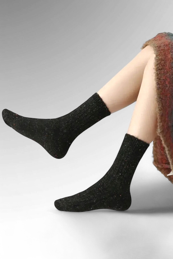 WOMEN RIB NEPPY SOCKS WOOL-BLEND SOLID COLOR