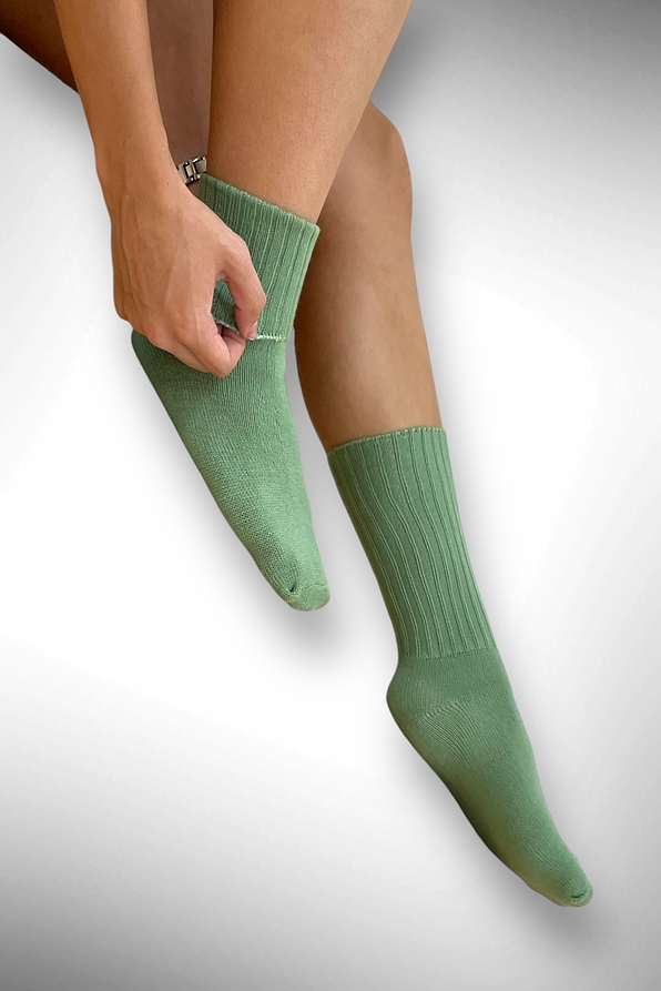 WOMAN RIB ACRYLIC PLAIN SOCKS WITH TURNOVER ELASTIC TOP SOFT AND WARM