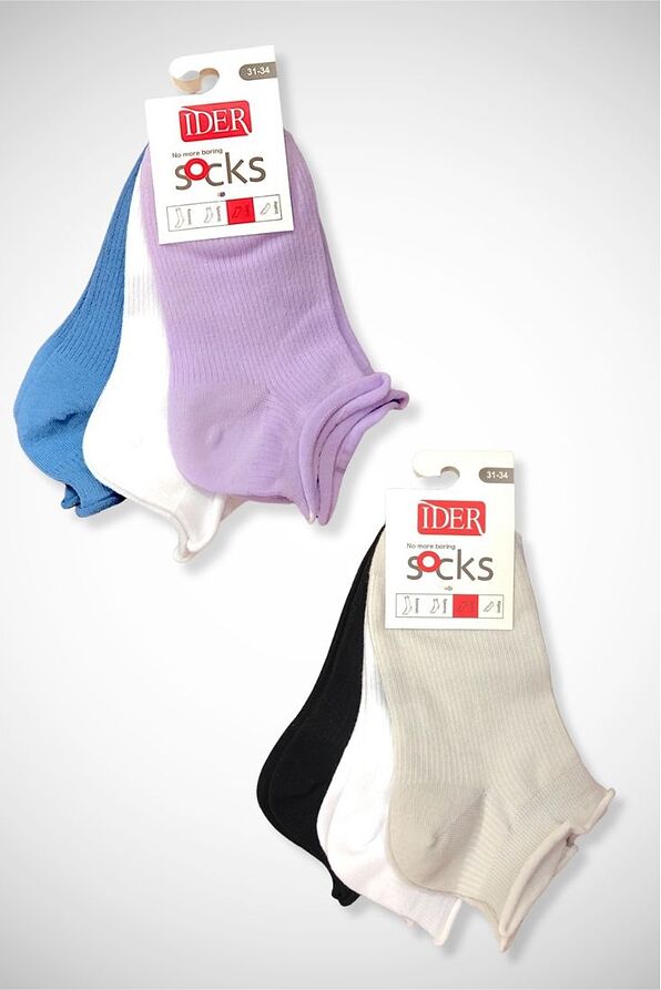 3-PACK KID LOW-CUT COTTON RIBBED SOCKS WITH ROLL TOP CUFF