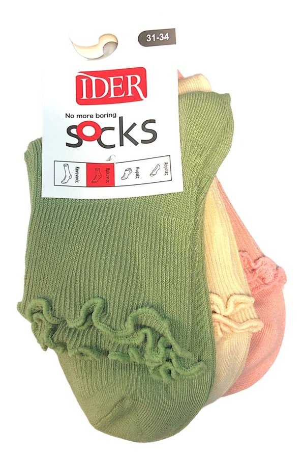 3-PACK GIRL ANKLE COTTON RIBBED SOCKS WITH ROLL TOP CUFF