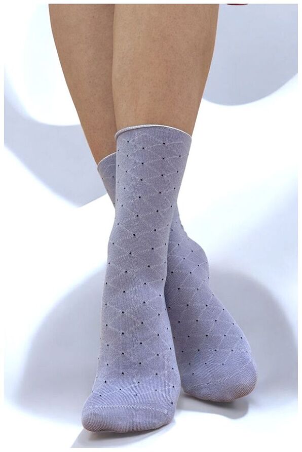 BAMBOO SOFT SOCKS 4 SEASON ROLL TOP CUFF WITH DIAMONDS & DOTS PATTERN